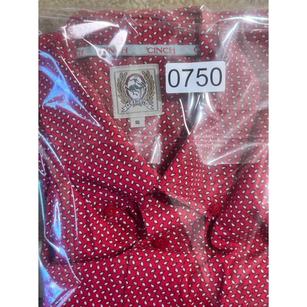 Cinch Mens Red Geo Print Long Sleeve Button Down Shirt Size‎ S